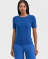 Tahari Asl Women's Fine-rib Crewneck Sweater T-shirt, Regular & Petite In Blue