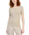 Tahari Asl Women's Fine-rib Crewneck Sweater T-shirt In Neutral