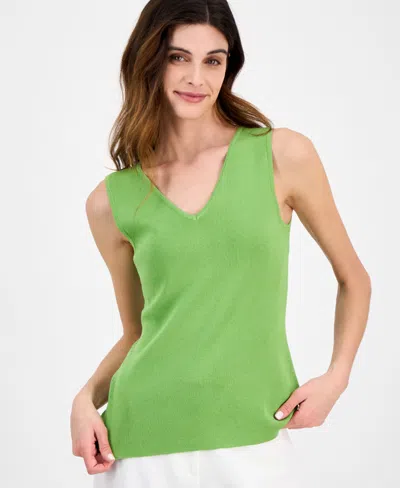 Tahari Asl Women's Fine-rib Sleeveless V-neck Sweater, Regular & Petite In Fern