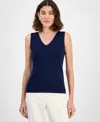 Tahari Asl V-neck Sweater Tank In Navy