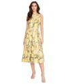 Tahari Asl Floral Embroidered Sleeveless Dress In Nude Butter