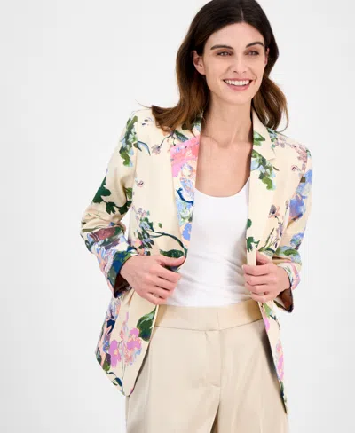 Tahari Asl Women's Floral-print One-button Jacket In Sand Peach
