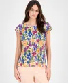 Tahari Asl Plisse Top In Sand Jungle