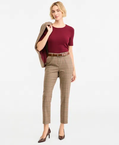 Tahari Asl Women's Glenn Plaid Straight-leg Pants In Brown