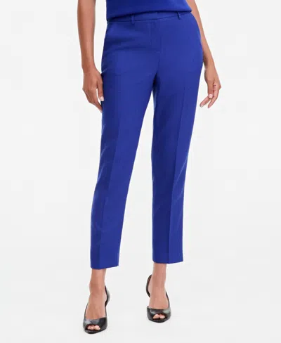 Tahari Asl Women's Herringbone Classic Mid-rise Straight-leg Pants, 28" Inseam In Blue