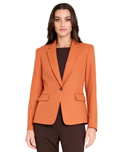 Tahari Asl Women's Herringbone Peak Lapel Blazer, Regular And Petite In Orange