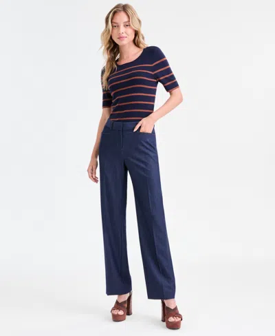 Tahari Asl Women's High-rise Press-pleat Denim Pants In Blue