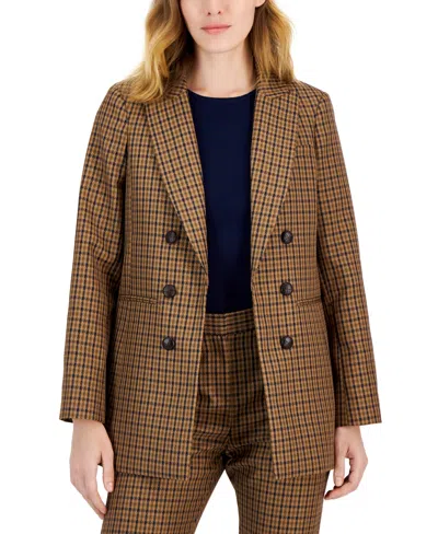 Tahari Asl Women's Houndstooth Boyfriend Blazer In Camel Orange Olive