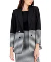 Tahari Asl Women's Houndstooth Colorblocked Jacket In Black