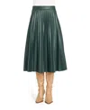 Tahari Asl Pleated Faux Leather Midi Skirt In Green