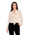 Tahari Asl Women's Long-sleeve Bow Neck Blouse In Neutral