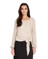 Tahari Asl Women's Long Sleeve Sequin Top In Neutral
