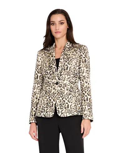 Tahari Asl Women's Long Sleeves Jacquard Leopard Blazer In Black