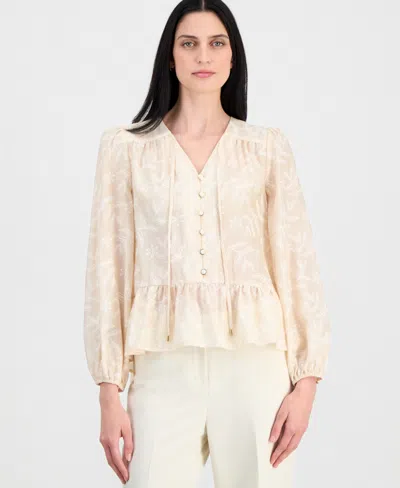 Tahari Asl Women's Long-sleeve Peplum Blouse In Neutral