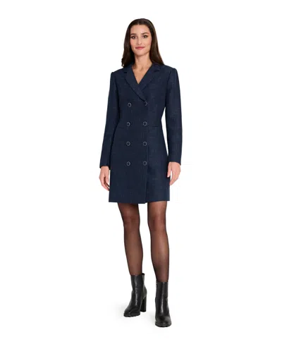 Tahari Asl Women's Metallic Boucle Coat Dress In Blue