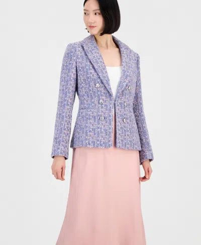 Tahari Asl Women's Metallic Boucle Peak Lapel Blazer In Purple