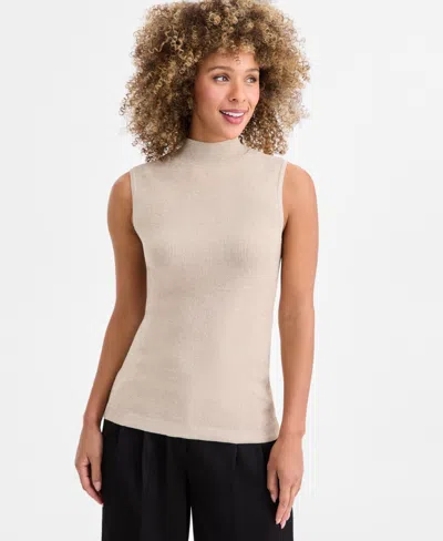 Tahari Asl Women's Metallic Sleeveless Mock-neck Sweater In Neutral