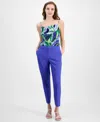 Tahari Asl Tropical Print Satin Camisole In Pacific Blue