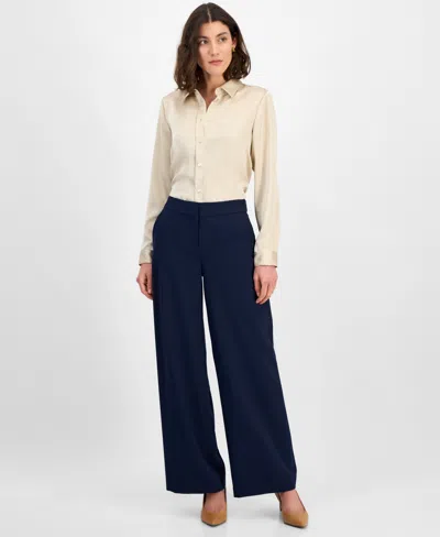 Tahari Asl Women's Mid-rise Wide-leg Pants, Regular & Petite In Deep Navy