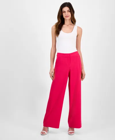 Tahari Asl Women's Mid-rise Wide-leg Pants, Regular & Petite In Rasberry
