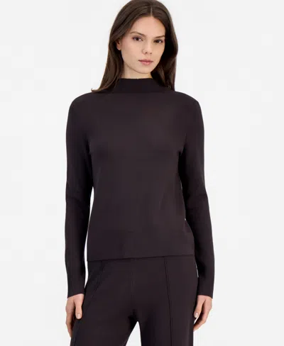 Tahari Asl Women's Mock Neck Long-sleeve Knit Top In Black