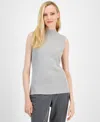 Tahari Asl Women's Shimmer Mock-neck Sleeveless Top In Light Heather