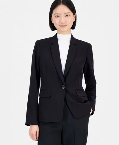 Tahari Asl Women's Notched Collar Convertible Elastic Sleeve One-button Blazer In Black