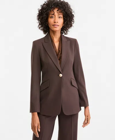 Tahari Asl Women's One Button Shoulder-padded Blazer In Brown