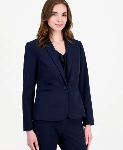 Tahari Asl Women's One Button Strip Shoulder-pad Blazer In Blue