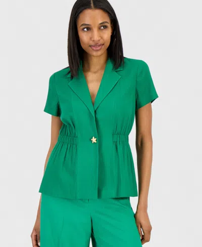 Tahari Asl Women's One-button Short-sleeve Blazer In Green