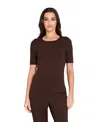 Tahari Asl Women's Petite Fine-rib Crewneck Sweater T-shirt In Brown