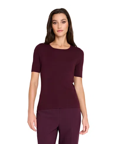 Tahari Asl Women's Petite Fine-rib Crewneck Sweater T-shirt In Purple