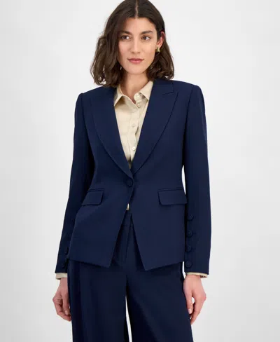 Tahari Asl Women's Petite Peak-lapel Button-cuff Jacket In Blue