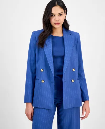 Tahari Asl Women's Pinstripe Double-breasted Jacket In Indigo