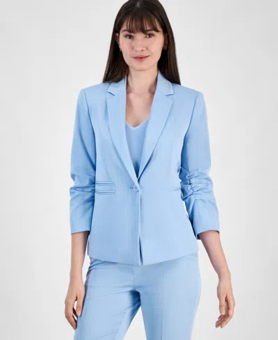 Tahari Asl Women's Pinstripe One-button Scrunched-sleeve Jacket In Ice Blue