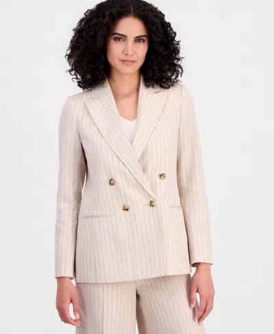 Tahari Asl Women's Pinstriped Double-breasted Blazer In Neutral