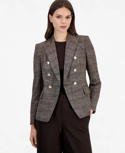 Tahari Asl Women's Plaid Double Breasted Blazer In Gray