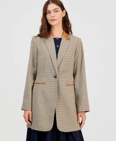 Tahari Asl Women's Plaid Topper Jacket In Brown