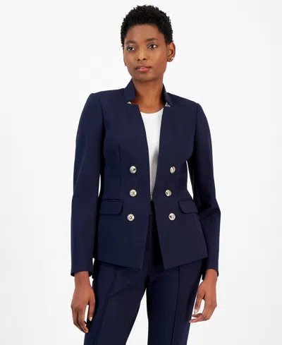 Tahari Asl Faux Double Breasted Jacket In New Navy