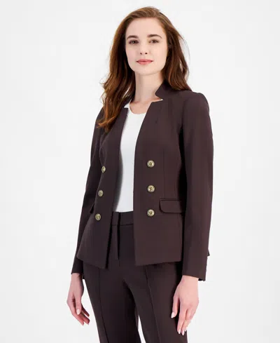 Tahari Asl Women's Ponte Faux Double-breasted Jacket In Brown