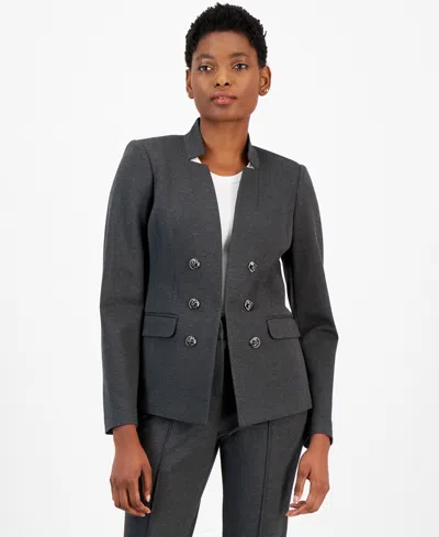 Tahari Asl Women's Ponte Faux Double-breasted Jacket In Heather Grey