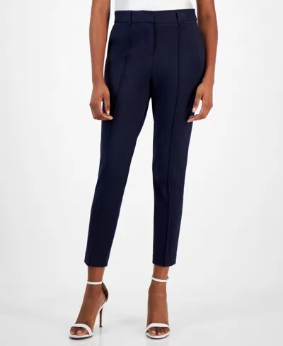 Tahari Asl Women's Ponte Seamed-front Ankle Pants In Dark Navy