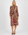 Tahari Asl Print Tie Belt Chiffon Midi Dress In Olive Mult