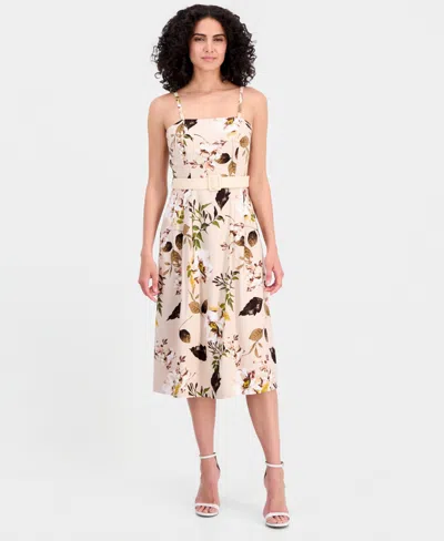 Tahari Asl Women's Printed Belted Sleeveless Linen Blend Dress In Multi