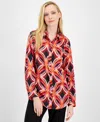 Tahari Asl Satin Button-up Top In Black Rose