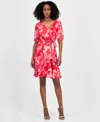Tahari Asl Tiered Chiffon Mini Dress In Pink