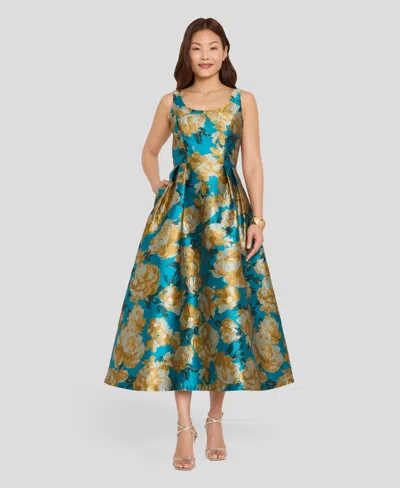 Tahari Asl Brocade Sleeveless Cocktail Dress In Blue
