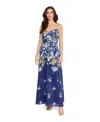 Tahari Asl Floral Silky Organza Cocktail Dress In Blue