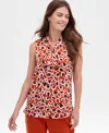 Tahari Asl Women's Printed Sleeveless Tie-neck Blouse In Multi