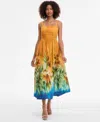 Tahari Asl Plus Size Printed Cotton Sleeveless Midi Dress